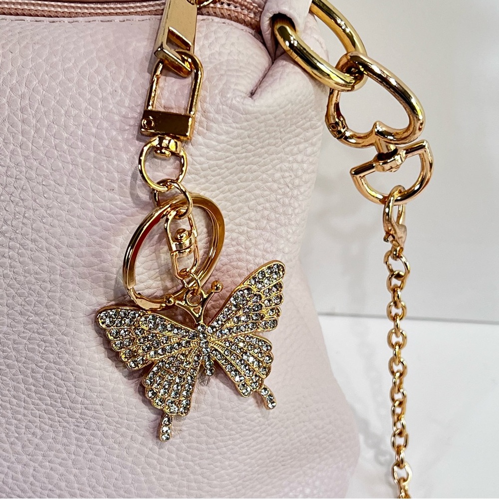 White Rhinestone Gold Butterfly 🦋 Bag Charm Purse Keychain Accessory